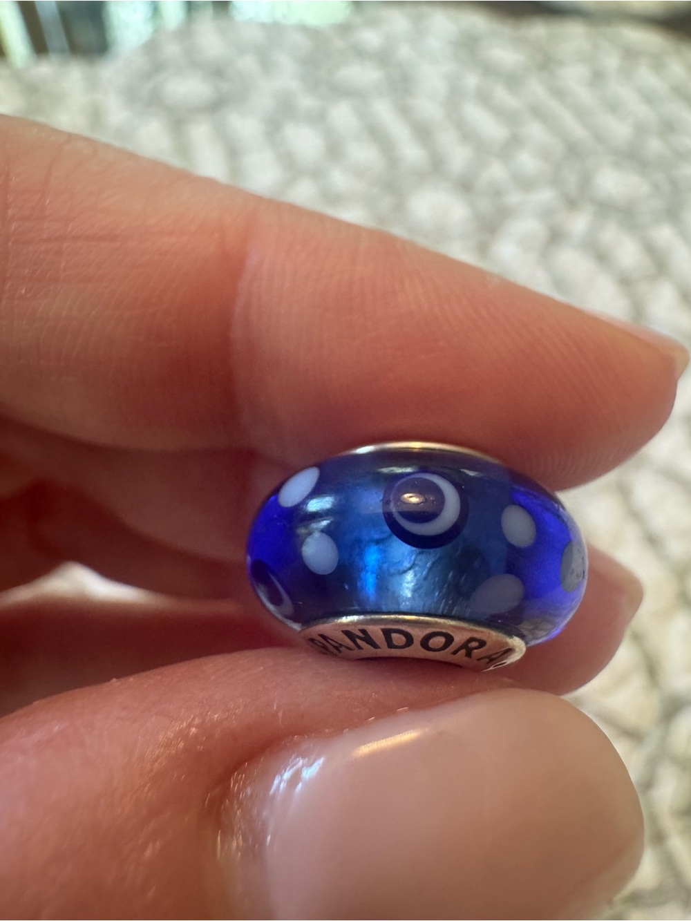 Pandora Royal Blue White Polka Dot Murano Glass Charm